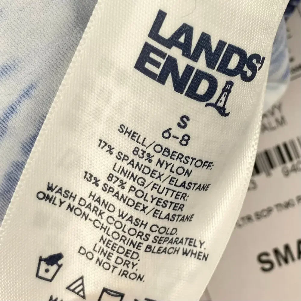 LANDS END NWT Tie Dye Palm Flutter Tankini Swim Top Blue Size 6 Adjustable